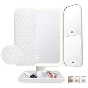 espejo maquillaje led usb tactil aumentos plegable blanco