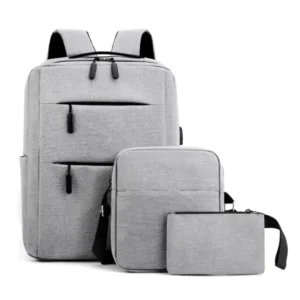 kit mochila antirrobo 3 en 1 urbana impermeable gris completo